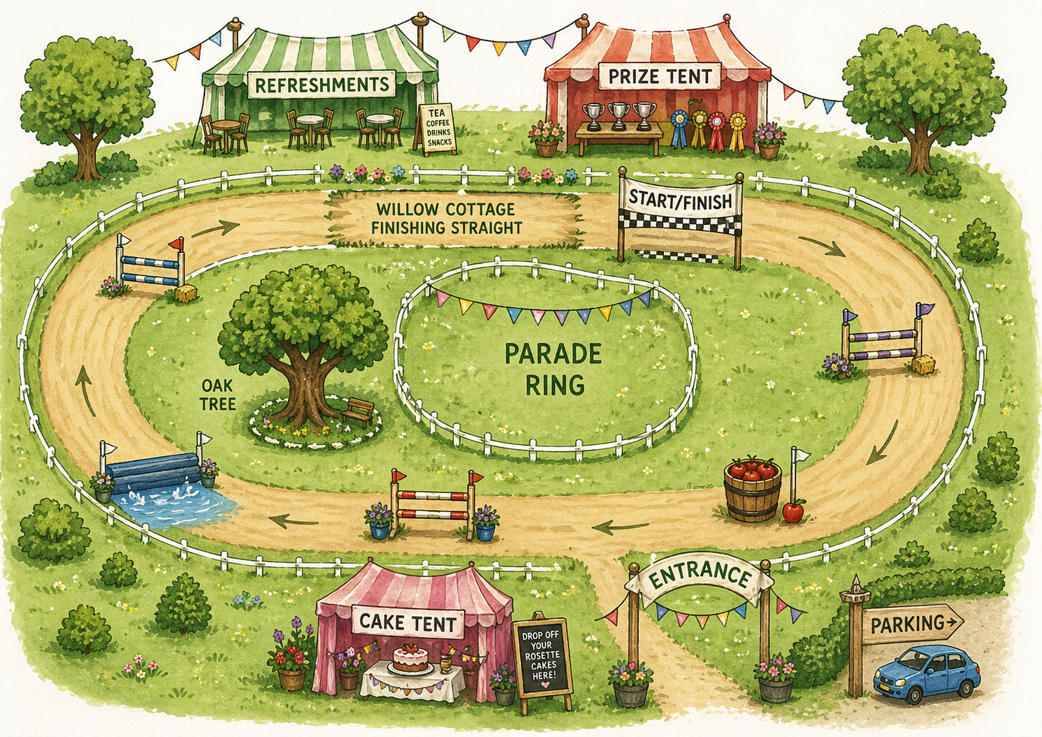 Illustrated map of The Matchem Village Charity Event.